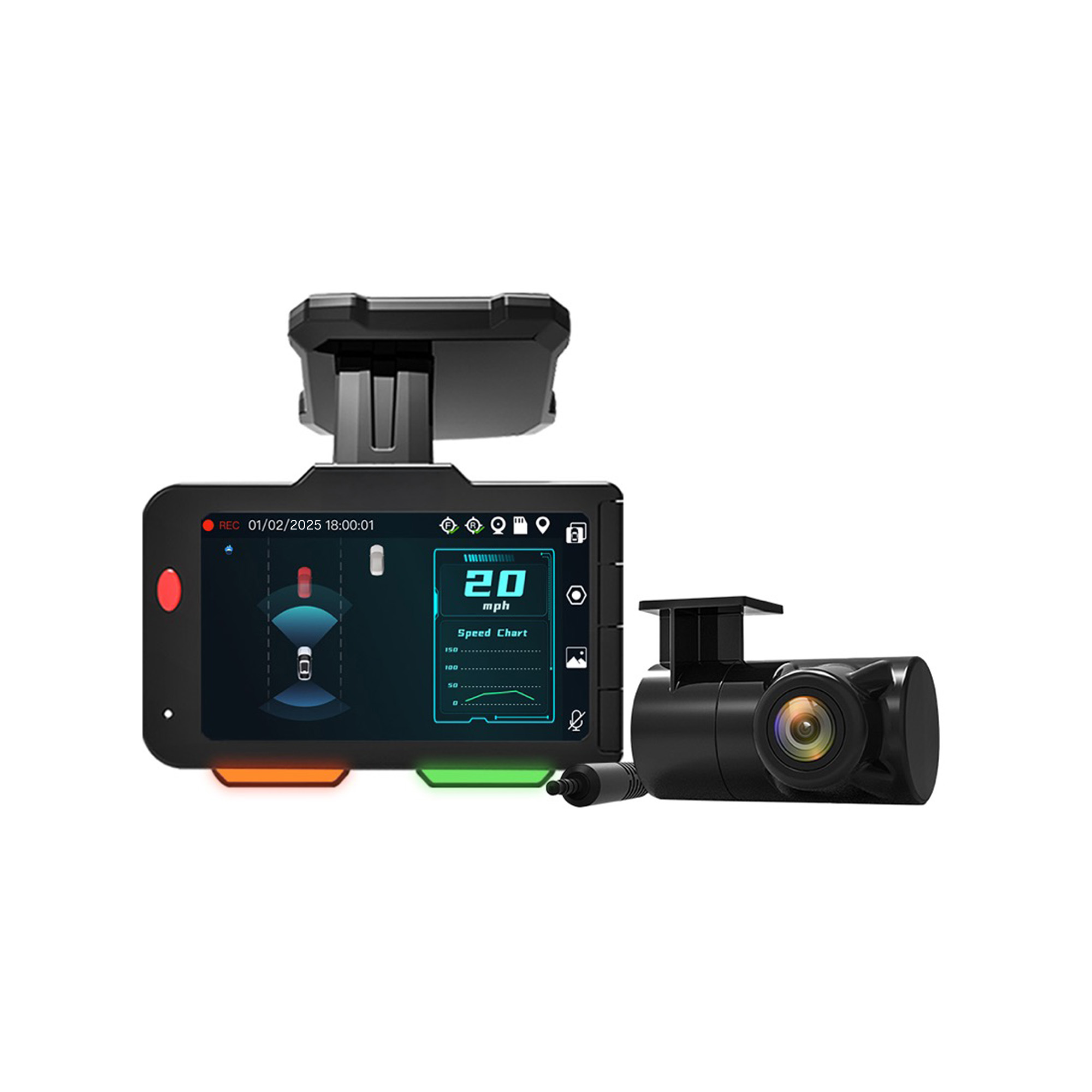 VOXX ACADC5 front and rear 4K AI dash camera display