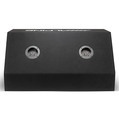 Two Alpine W10S4 Bass Series 10-inch subwoofers in the W-DB10V enclosure
