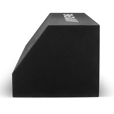 Wedge enclosure design of the Alpine W-DB12V dual 12-inch subwoofer system