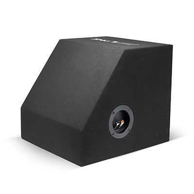 Wedge-shaped vented enclosure design of the Alpine W-SB10V subwoofer