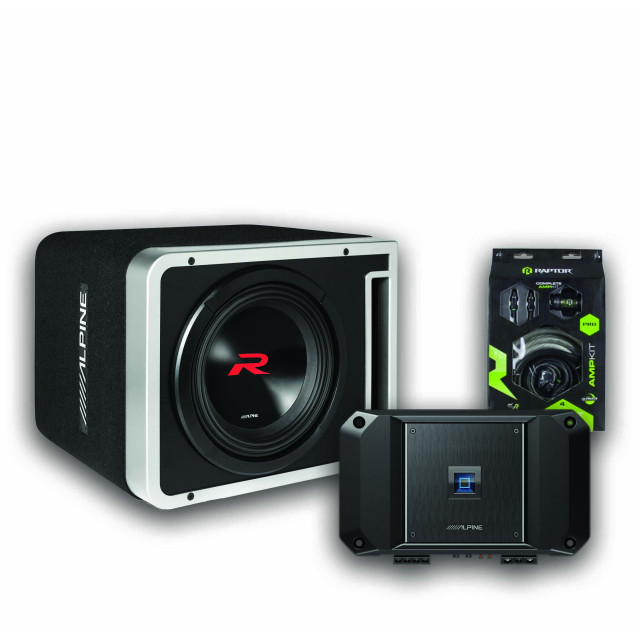 Alpine R2 SB10V 10 inch R-Series Halo subwoofer enclosure R2 A150M amplifier and included amp wiring kit