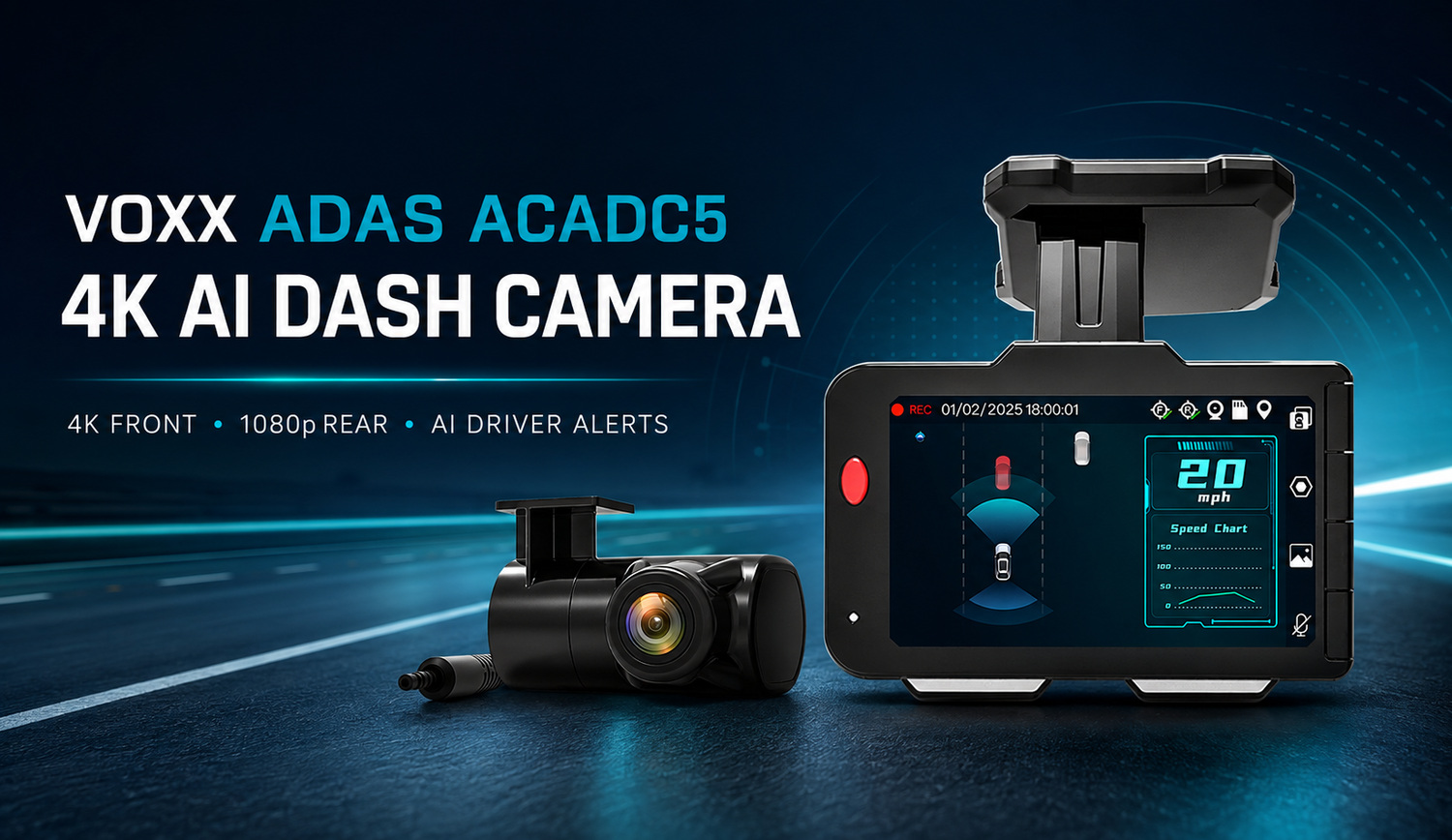 VOXX ADAS ACADC5 4K AI dash camera with front and rear recording